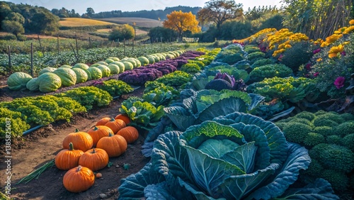 Vibrant Organic Vegetable Garden with Colorful Produce and Greens V5