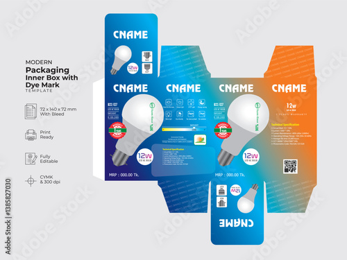 Packaging led bulb box design template with die line_07