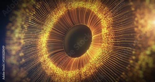 Abstract eye in space with golden light particles on blue background used for inspirational video projects, presentations, reports, commercials, social media. 4k