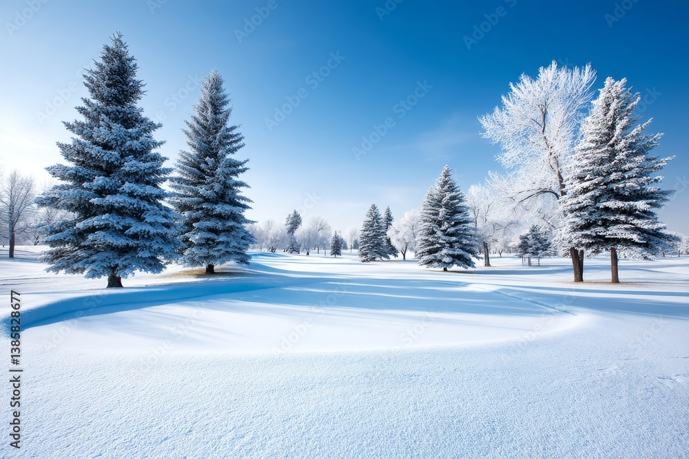 Winter Wonderland Landscape - Snow covered trees and a pristine, snow-covered landscape on a sunny winter day Winter Wonderland Landscape - Snow covered trees and a pristine, snow-covered landscape on a sunny winter day