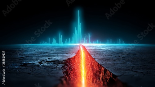 3D Illustration Seismic Waves Earth Rift - Powerful 3D illustration depicting seismic waves emanating from a deep Earth rift, symbolizing geological power, tectonic shifts, energy release