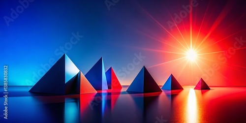 Minimalist Abstract Geometric Silhouette: Red Blue Gradient Sunlight