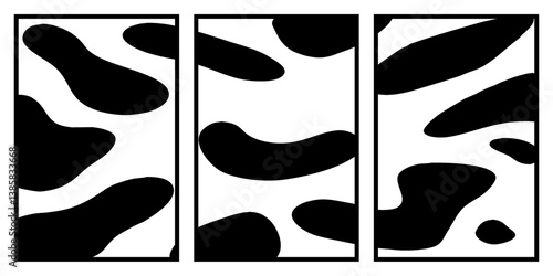 Set of 3 Abstract black and white pattern. For use in graphics. Minimalist illustration for printing on wall decorations