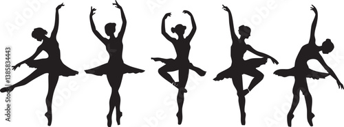 Elegant silhouettes of ballerinas in various poses, showcasing the art of ballet.