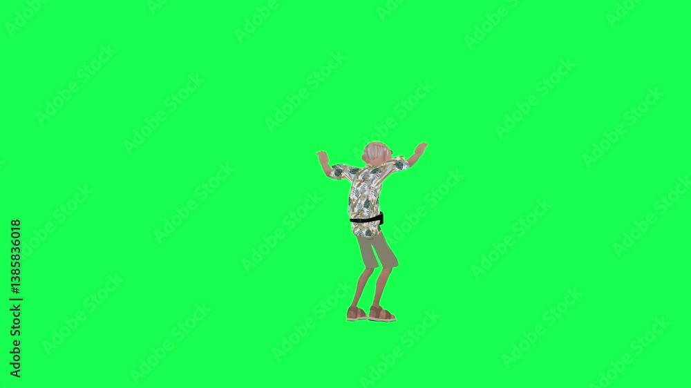 An animated scene showing 3D old man dancing, chroma green with chroma key background, perfect for commercial and educational use. An animated scene showing 3D old man dancing, chroma green with chroma key background, perfect for commercial and educational use.