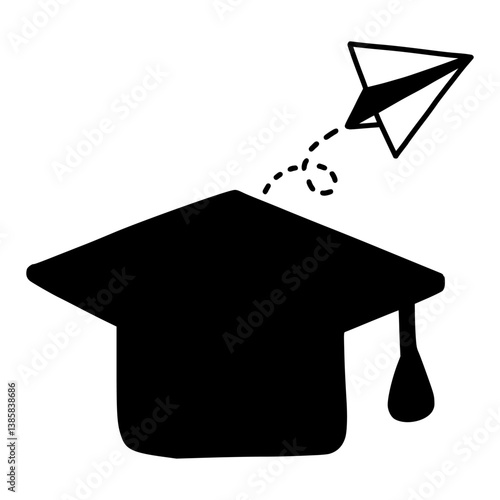 graduation cap and diploma silhouette icon in black and white. university or college graduation hat icon, Simple vector icon flat style graduation cap for educational apps and websites, logo sign, eps