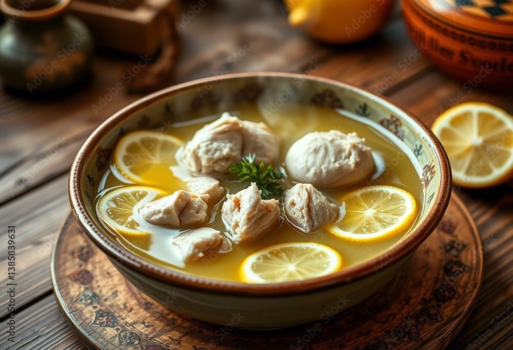 A warm and inviting bowl of Avgolemono Soup A warm and inviting bowl of Avgolemono Soup
