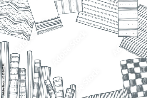 Hand-drawn carpets on white background.   Vector background. Sketch  illustration.  