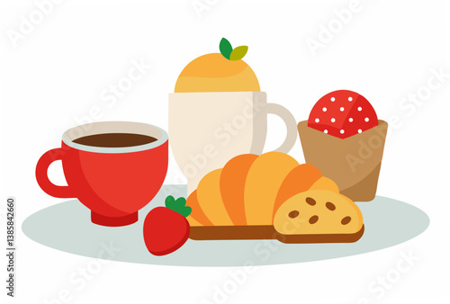 breakfast with milk and croissant