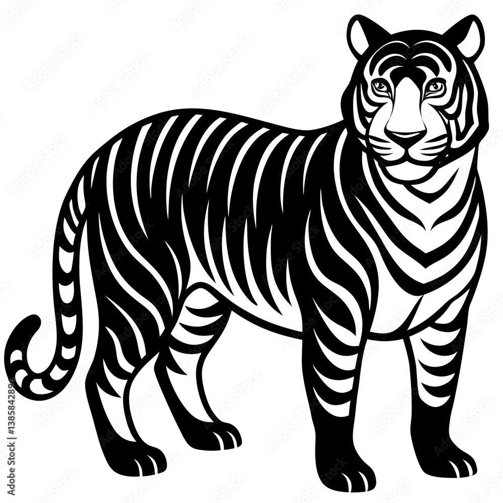 Fototapeta premium Tiger Vector Illustration - Cartoon, Clipart & Line Art Design for Print & Digital Use