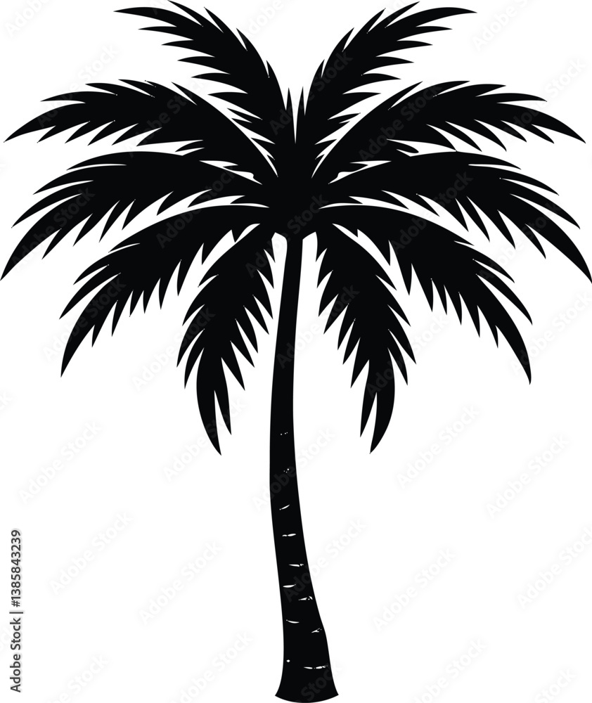 Obraz premium silhouette of palm tree, palm tree silhouette vector icon, silhouette of palm trees on white background.