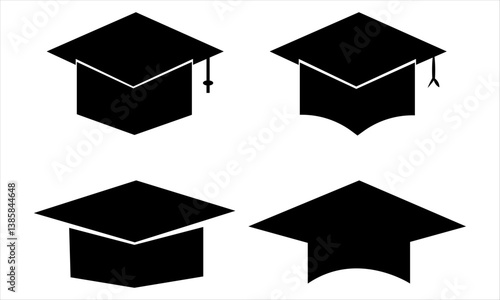 graduation cap and diploma silhouette icon in black and white. university or college graduation hat icon, Simple vector icon flat style graduation cap for educational apps and websites, logo sign, eps