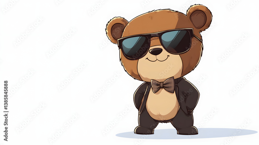 Naklejka premium Cool Teddy Bear in Sunglasses and Bow Tie