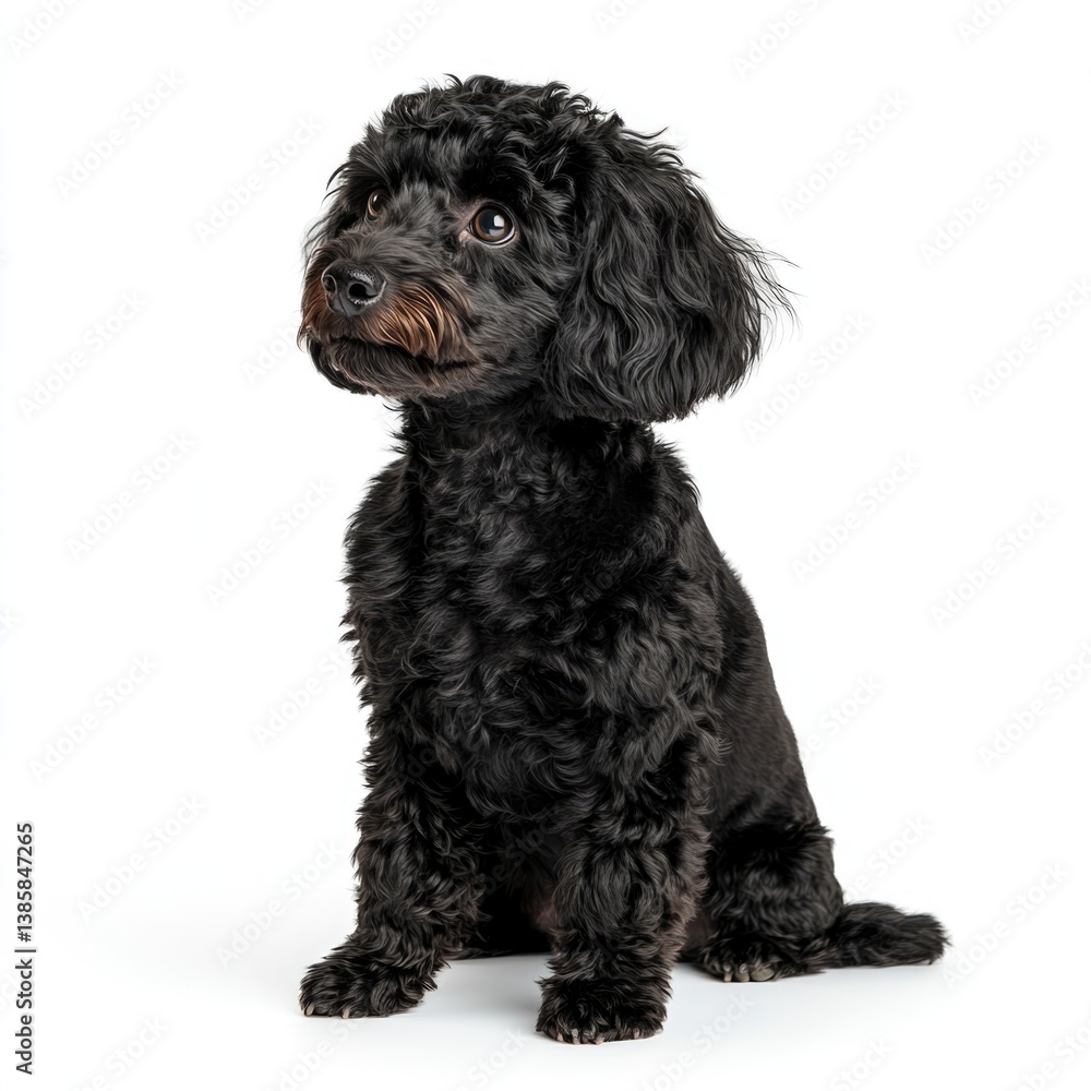 Playful black poodle dog in studio setting pet photography indoor environment close-up view Playful black poodle dog in studio setting pet photography indoor environment close-up view