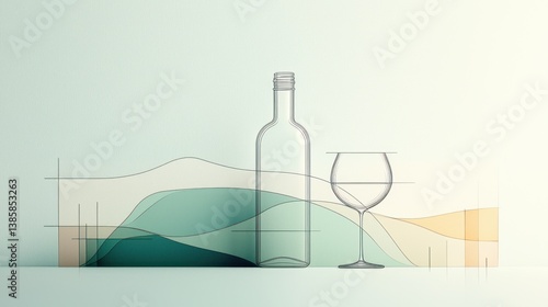 Wine bottle and glass on abstract background
