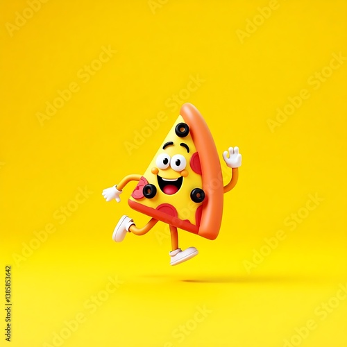 Joyful Pizza Slice Cartoon Character Fun Food Illustration for Restaurant Menus Kids Products and Branding