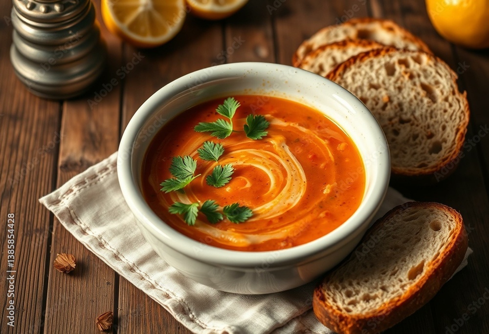 Warm and inviting bowl of creamy Gazpacho Soup with fresh garnishes Warm and inviting bowl of creamy Gazpacho Soup with fresh garnishes