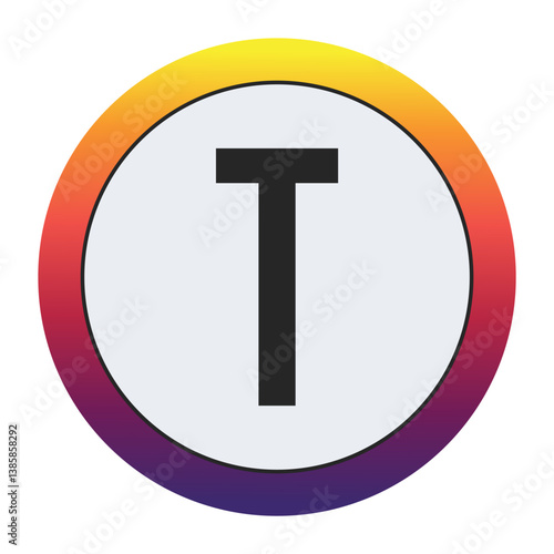 Gradient Circle with Bold : A vibrant circular graphic with a smooth yellow to purple gradient framing a prominent black Capital letter T on a light gray center. Ideal for initial concepts