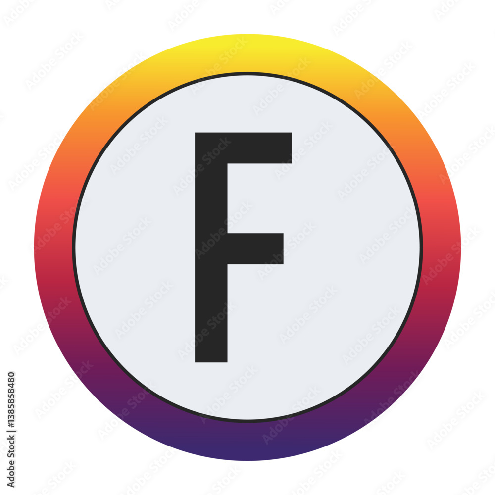 Gradient Circle with Bold : A vibrant circular graphic with a smooth yellow to purple gradient framing a prominent black Capital letter F on a light gray center. Ideal for initial concepts Gradient Circle with Bold : A vibrant circular graphic with a smooth yellow to purple gradient framing a prominent black Capital letter F on a light gray center. Ideal for initial concepts