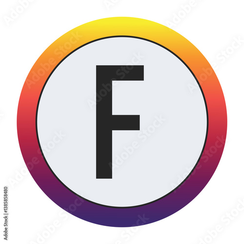 Free Download Gradient Circle with Bold : A vibrant circular graphic with a smooth yellow to purple gradient framing a prominent black Capital letter F on a light gray center. Ideal for initial concepts - GFXLoad