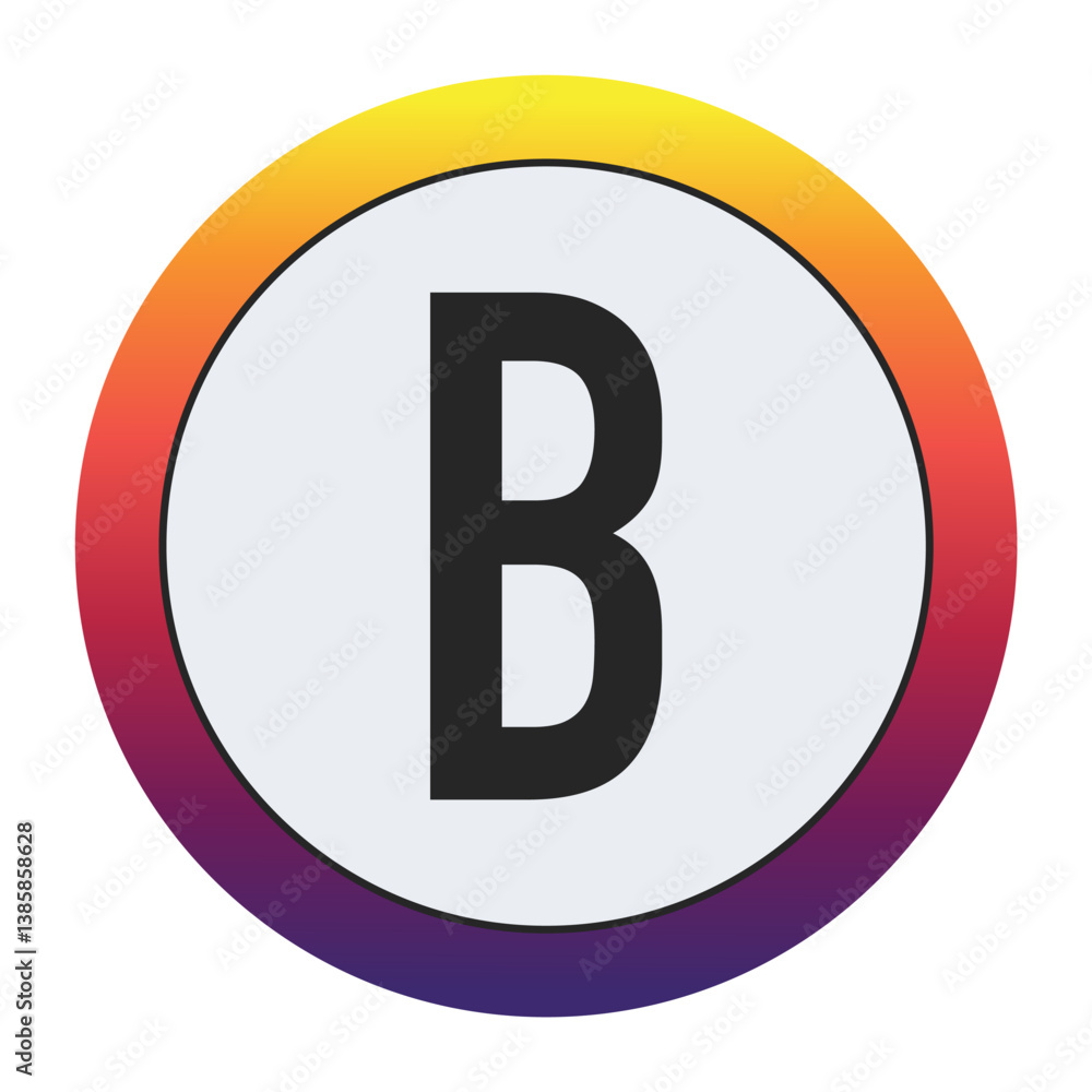 Gradient Circle with Bold : A vibrant circular graphic with a smooth yellow to purple gradient framing a prominent black Capital letter B on a light gray center. Ideal for initial concepts Gradient Circle with Bold : A vibrant circular graphic with a smooth yellow to purple gradient framing a prominent black Capital letter B on a light gray center. Ideal for initial concepts