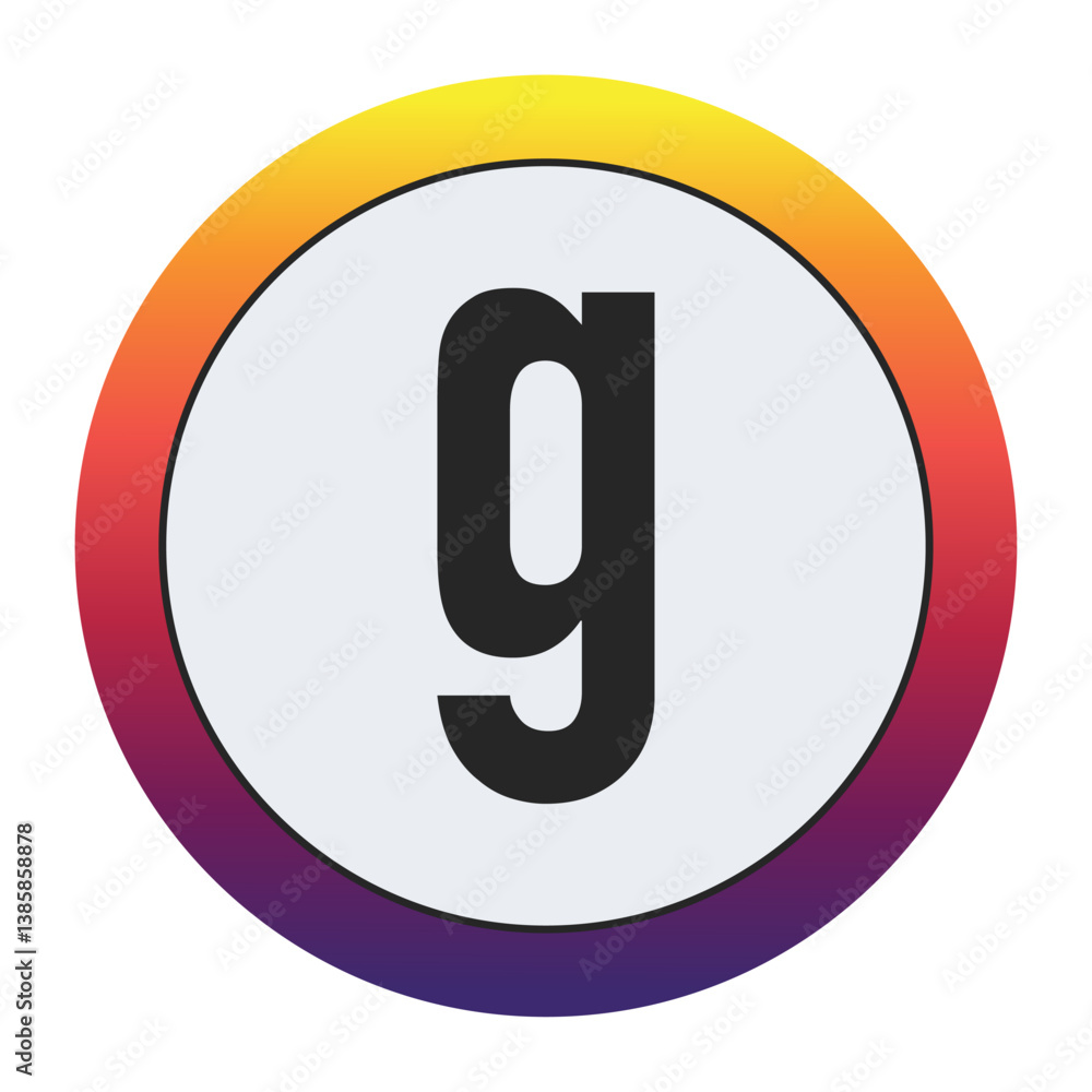 Gradient Circle with Bold : A vibrant circular graphic with a smooth yellow to purple gradient framing a prominent black Lowercase letter g on a light gray center. Ideal for initial concepts Gradient Circle with Bold : A vibrant circular graphic with a smooth yellow to purple gradient framing a prominent black Lowercase letter g on a light gray center. Ideal for initial concepts