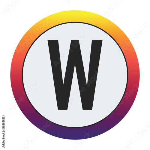 Free Download Gradient Circle with Bold : A vibrant circular graphic with a smooth yellow to purple gradient framing a prominent black Capital letter W on a light gray center. Ideal for initial concepts - GFXLoad