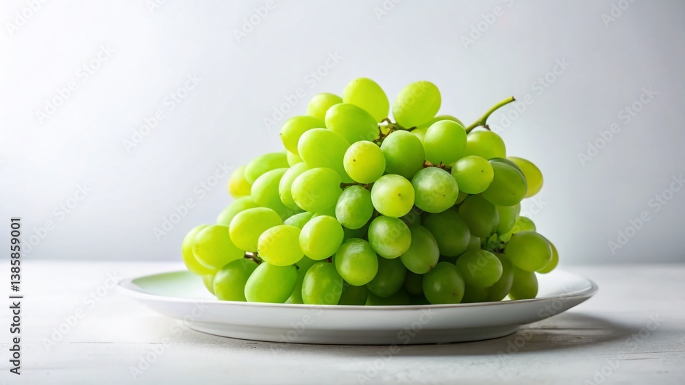 Minimalist White Plate with Green Grapes - Simple Still Life Photography Minimalist White Plate with Green Grapes - Simple Still Life Photography