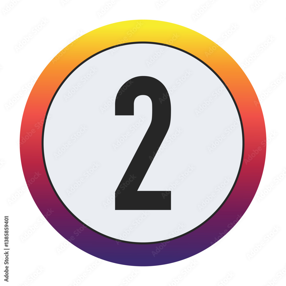 Gradient Circle with Bold : A vibrant circular graphic with a smooth yellow to purple gradient framing a prominent black Number 2 on a light gray center. Ideal for initial concepts Gradient Circle with Bold : A vibrant circular graphic with a smooth yellow to purple gradient framing a prominent black Number 2 on a light gray center. Ideal for initial concepts