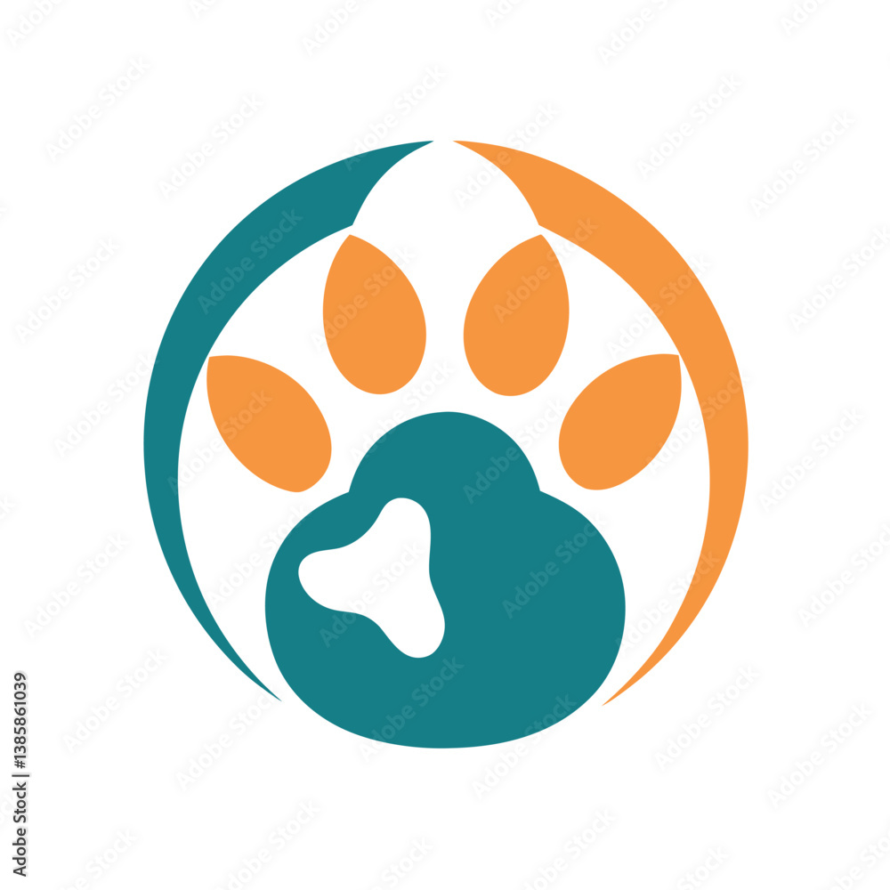 Obraz premium Paw Print Logo Design Teal and Orange Circular Emblem