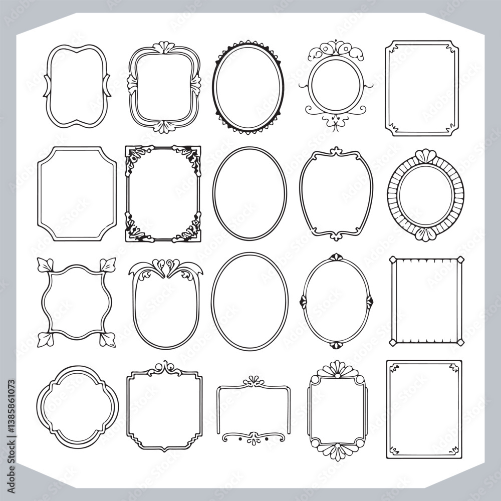 Vintage Calligraphic Decorative Frames and Ornamental Labels Set with Elegant Silhouettes