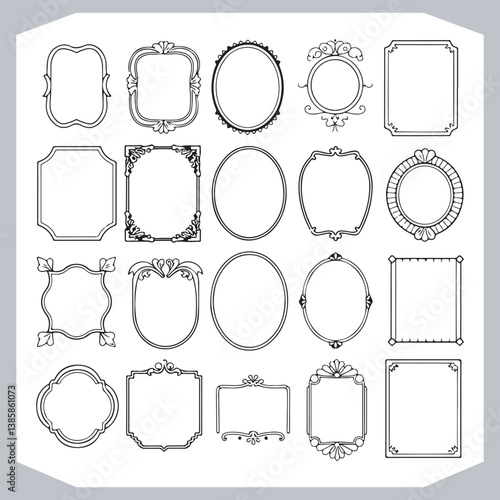 Obraz na płótnie Vintage Calligraphic Decorative Frames and Ornamental Labels Set with Elegant Silhouettes w salonie