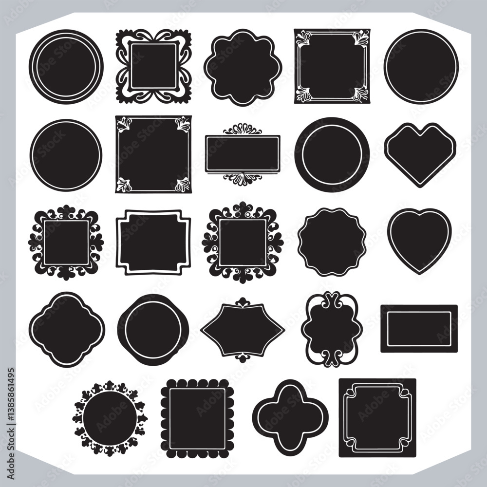 Vintage Calligraphic Decorative Frames and Ornamental Labels Set with Elegant Silhouettes