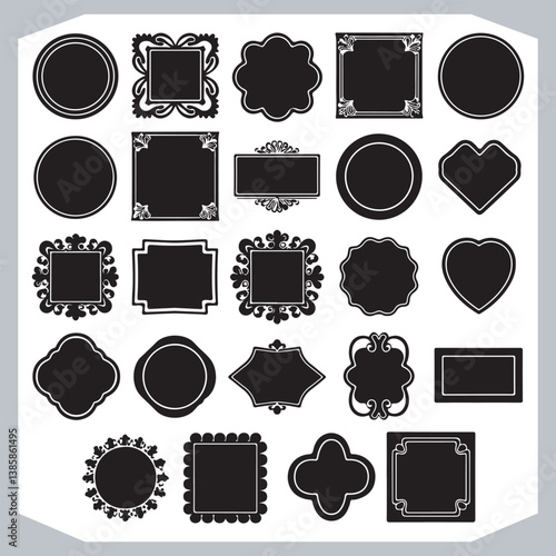 Obraz na płótnie Vintage Calligraphic Decorative Frames and Ornamental Labels Set with Elegant Silhouettes w salonie