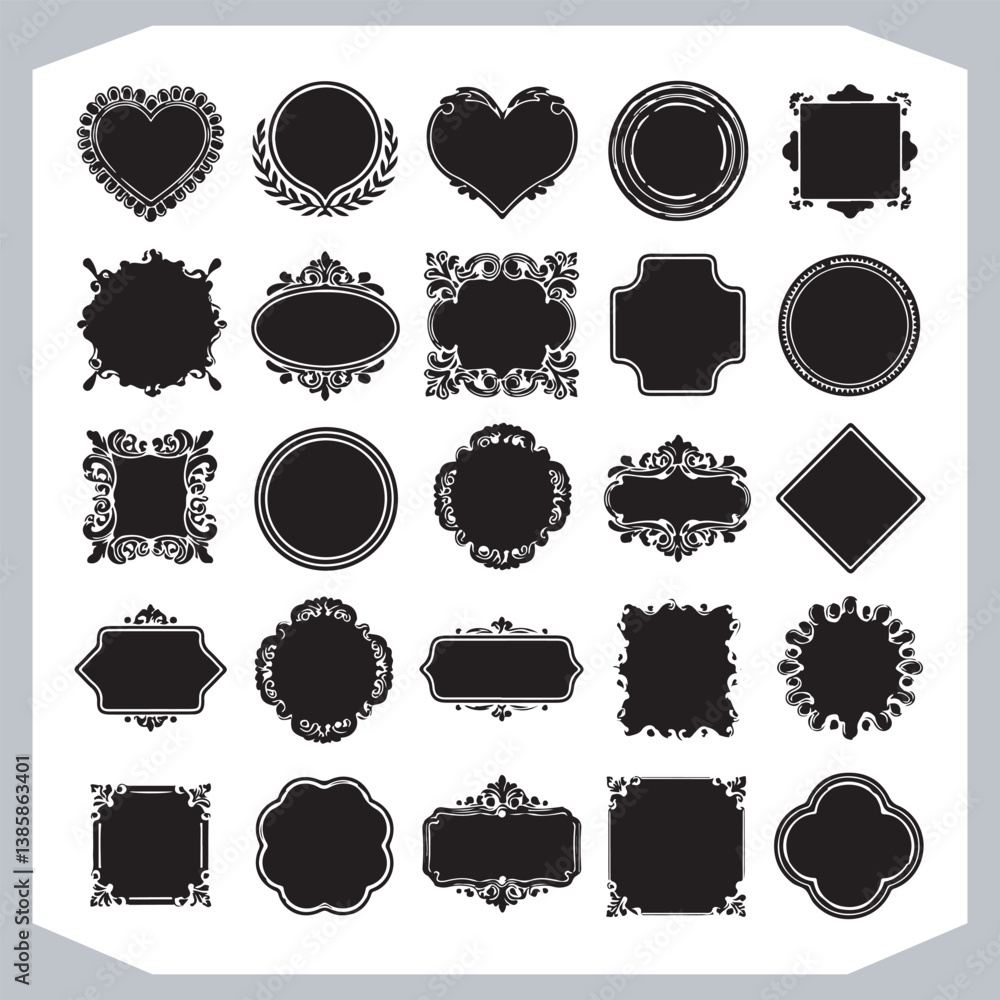 Vintage Calligraphic Decorative Frames and Ornamental Labels Set with Elegant Silhouettes