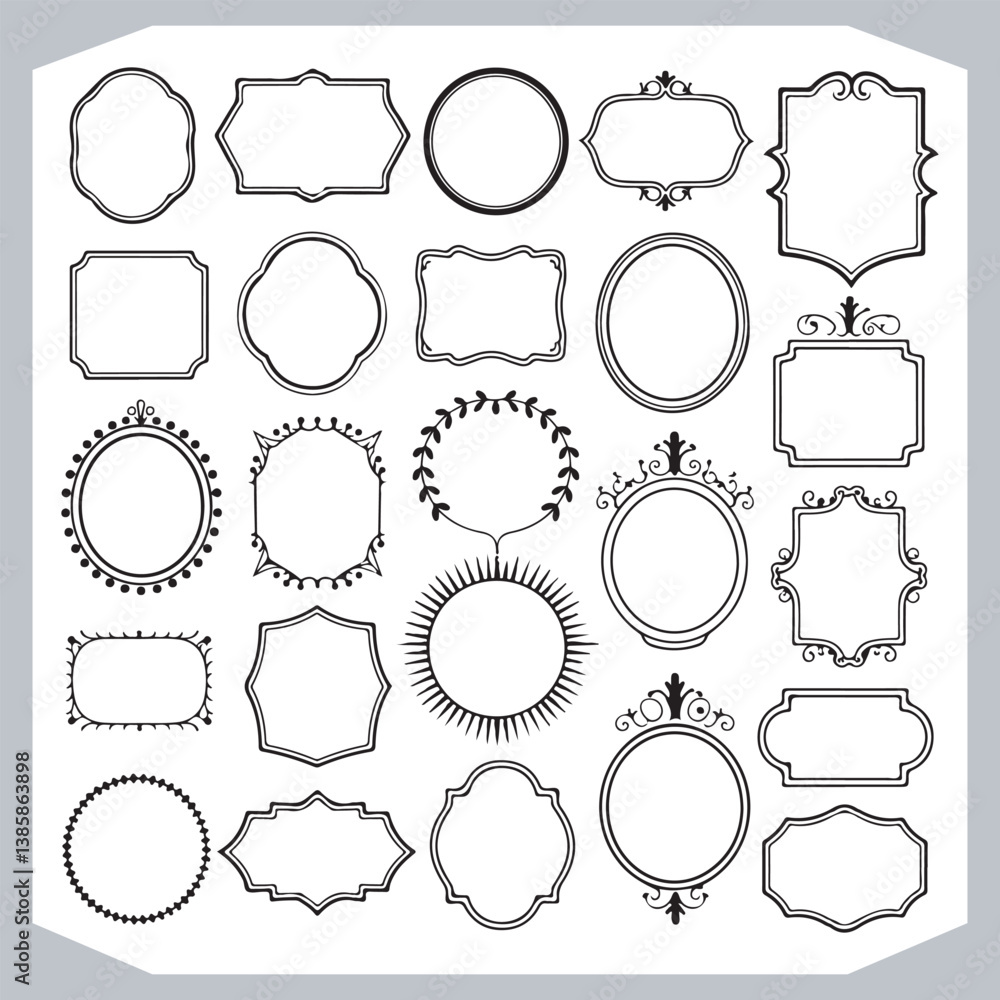 Vintage Calligraphic Decorative Frames and Ornamental Labels Set with Elegant Silhouettes