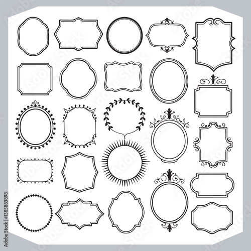 Obraz na płótnie Vintage Calligraphic Decorative Frames and Ornamental Labels Set with Elegant Silhouettes w salonie
