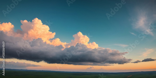 Natural landscape with beautiful clouds, panoramic view