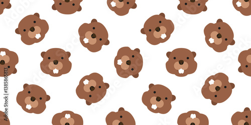 cute beaver faces on white  background seamless pattern print design vector illustration
