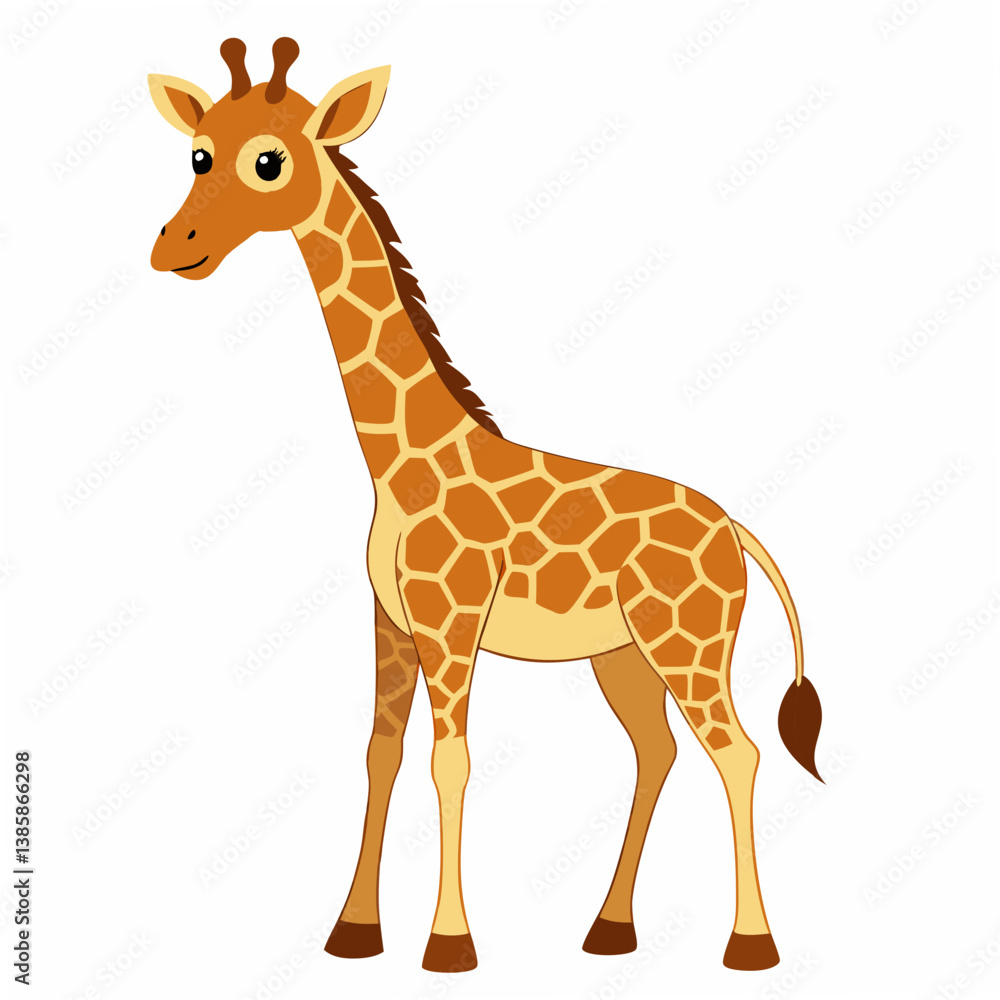Cute cartoon giraffe isolated on white background. Side view. Vector illustration.
Cute cartoon giraffe isolated on white background. Side view. Vector illustration.
