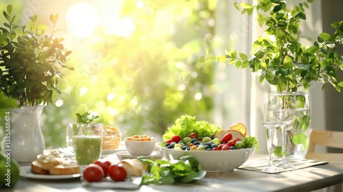 Wallpaper Mural A serene setting showcasing a balanced meal with a focus on mindful eating, featuring fresh vegetables, grains, and proteins for a healthy lifestyle. Torontodigital.ca