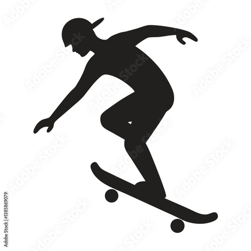 Black silhouette of a skateboarder in a jump sport action vector illustration