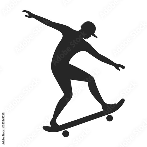 Black silhouette of a skateboarder jumping vector illustration sport