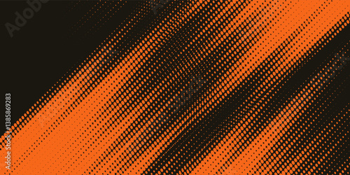 Halftone faded gradient texture with grunge brush strokes. Orange and black banner with grunge frame and dotted texture.