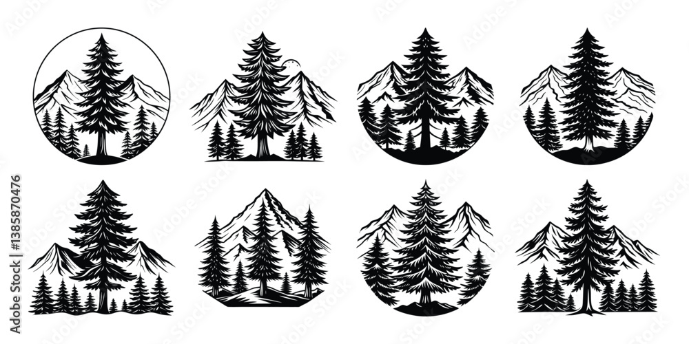 Obraz premium Set of trees silhouette bundle set 