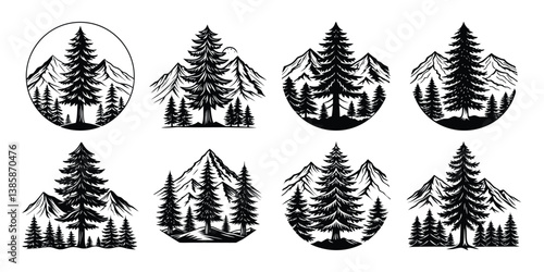 Set of trees silhouette bundle set 