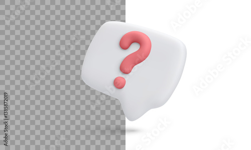 Question Icon In 3D Chat Bubble Style For Help, Support, Or FAQ Concepts. Modern Soft UI Design With Red Symbol On Transparent Background. Clean Minimal Look. Vector Illustration.