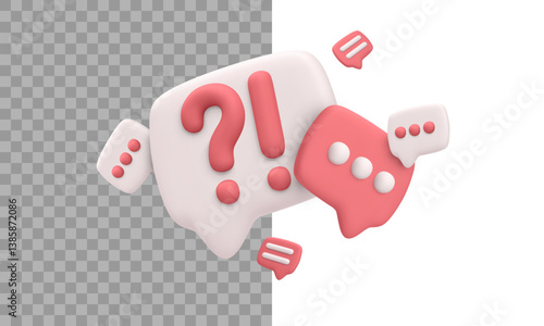 Chat Bubble 3D Icon With Question And Exclamation Marks For Messaging, Communication, And Support Design Concepts. Rendered On Transparent And White Background. Vector Illustration.