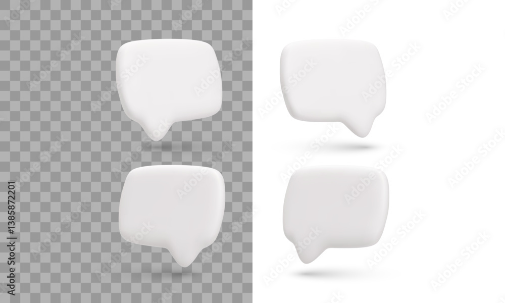 Speech Bubble 3D Icons On Transparent And White Backgrounds. Clean Minimal Design For Chat, Message, And Communication Apps Or UI Projects. Vector Illustration. Speech Bubble 3D Icons On Transparent And White Backgrounds. Clean Minimal Design For Chat, Message, And Communication Apps Or UI Projects. Vector Illustration.