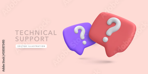 Support Icon With 3D Question Mark Chat Bubbles On Pastel Background. Ideal For Help Desk, FAQ, Customer Service, Tech Assistance And Web Interfaces. Clean Modern Vector Illustration.